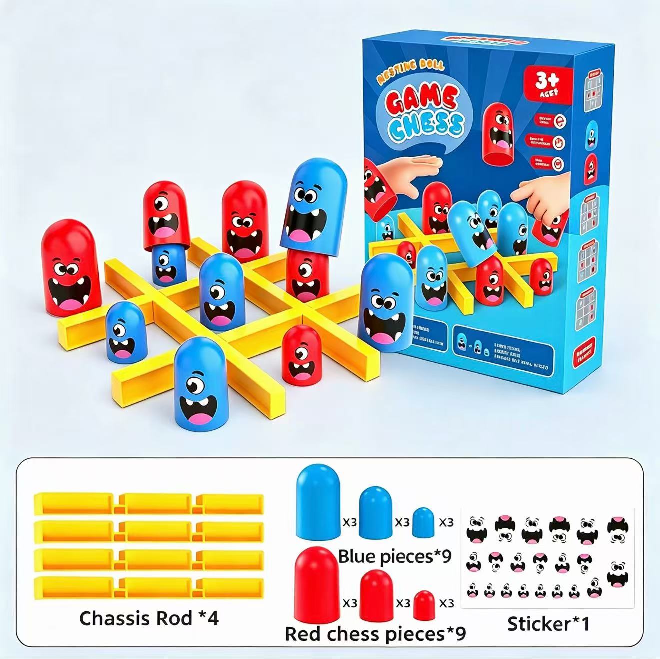 Board Game Live - Tic-Tac-Toe Eat-and-Be-Sized Stapelbecher-Doppelspiel-Brettspiel Eltern-Kind-Interaktives Logik-Denk-Tischspielzeug